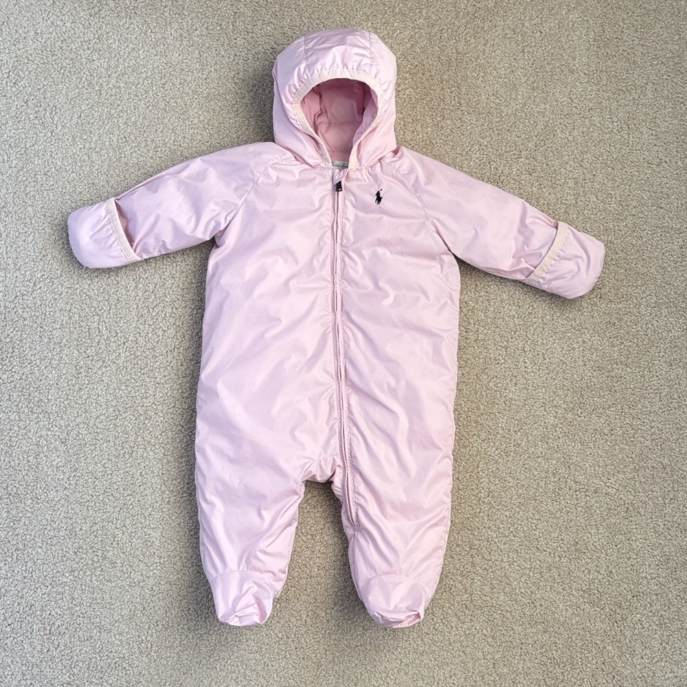 Ralph Lauren pink hooded bunting, size 6mo